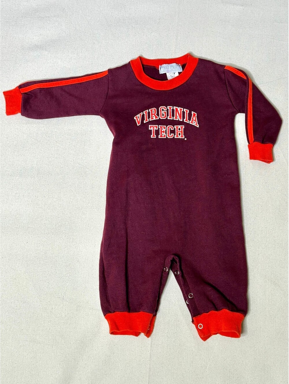 Third Street Virginia Tech Baby Romper 12M Made in USA Hokies Maroon Orange